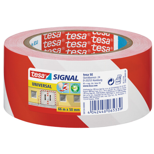 tesa Signal Markierungs- und Warnklebeband Premium, rot weiß