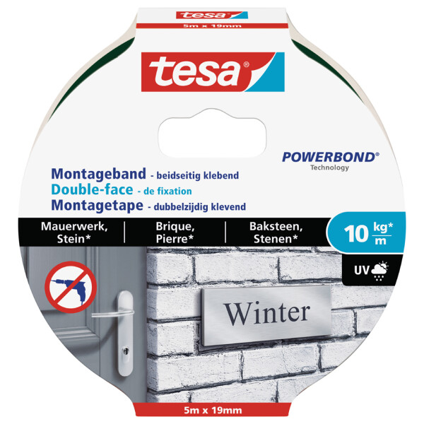tesa Powerbond Montageband f&uuml;r Mauerwerk, 19 mm x 5,0 m