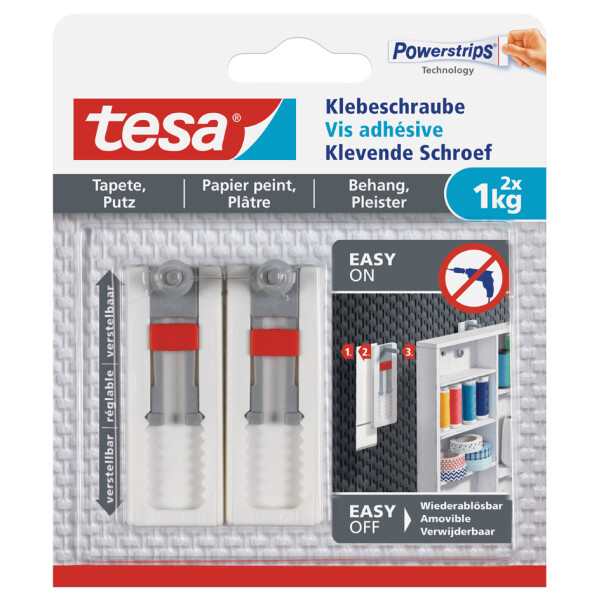tesa Powerstrips Klebeschraube f&uuml;r Tapete Putz, wei&szlig;
