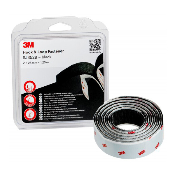 3M Haken- und Schlaufenband SJ352B, 25 mm x 1,25 m, schwarz