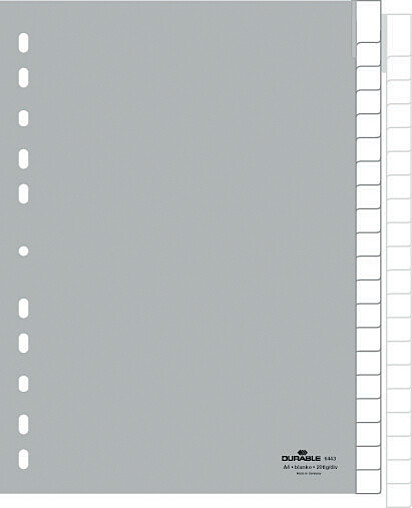 DURABLE Kunststoff-Register, blanko, A4, 15-teilig, grau