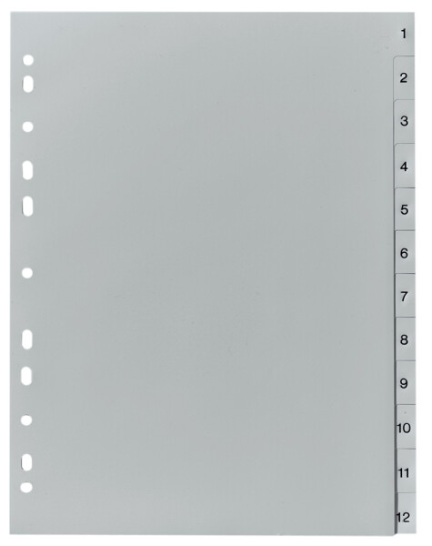 herlitz Kunststoff-Register, Zahlen, A4, 12-teilig, grau