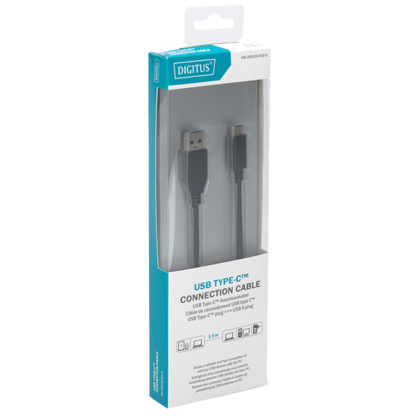 DIGITUS USB 3.0 Kabel, USB-C - USB-A Stecker, 1,0 m