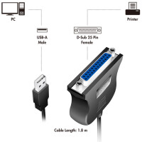 LogiLink USB 1.1 Druckerkabel, 25 Pol Sub-D, Länge: 1,8 m