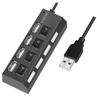LogiLink USB 2.0 Hub, 4 Port, mit Ein- Ausschalter, schwarz