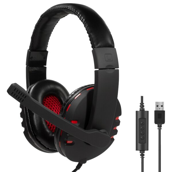 LogiLink USB-Headset High Quality, mit Mikrofon, schwarz rot