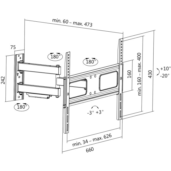 LogiLink TV-Wandhalterung Full Motion, f&uuml;r 96,98 - 177,8 cm