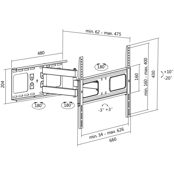 LogiLink TV-Wandhalterung Full Motion, f&uuml;r 96,98 - 177,8 cm