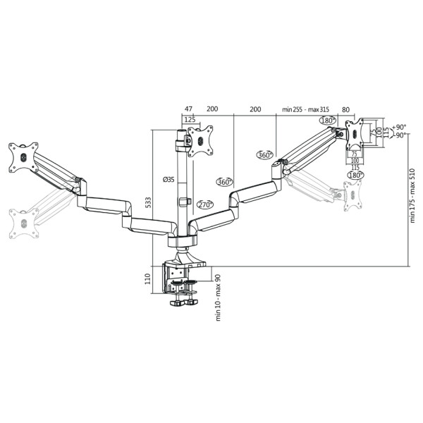 LogiLink Dreifach-Monitorarm, Arml&auml;nge: 762 mm, silber
