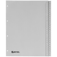 HETZEL Kunststoff-Register, Zahlen, A4, 1-100, PP, grau