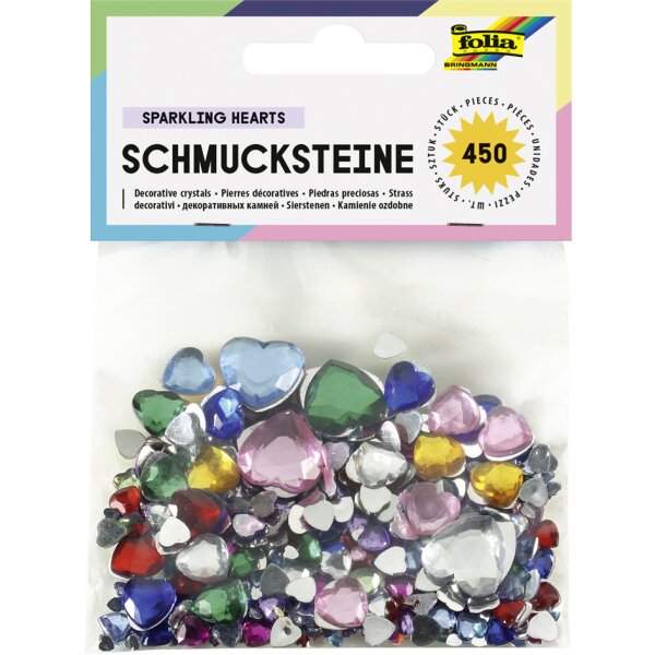 folia Schmucksteine "Herzen", Gr&ouml;&szlig;en und Farben sortiert