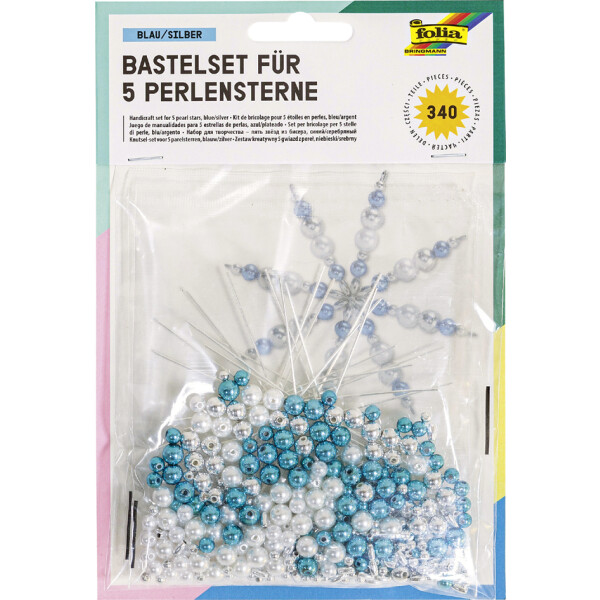 folia Perlensterne-Set, 340-teilig, blau silber perlweiß
