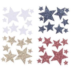 folia Moosgummi Glitter-Sticker STERNE II, 40 Stück