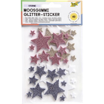 folia Moosgummi Glitter-Sticker STERNE II, 40 Stück