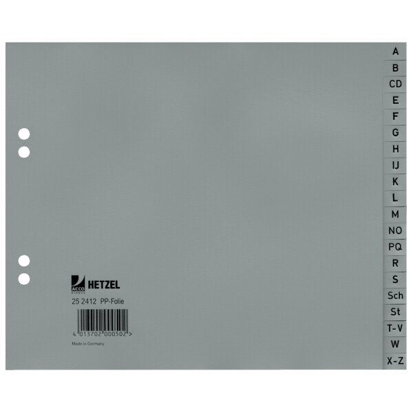 HETZEL Kunststoff-Register, A-Z, A4, PP, 20-teilig, grau