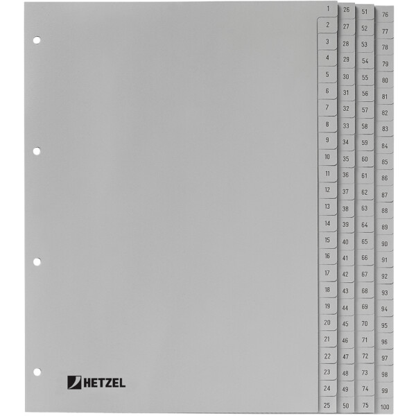 HETZEL Kunststoff-Register, Zahlen, A4, 1-31, PP, grau