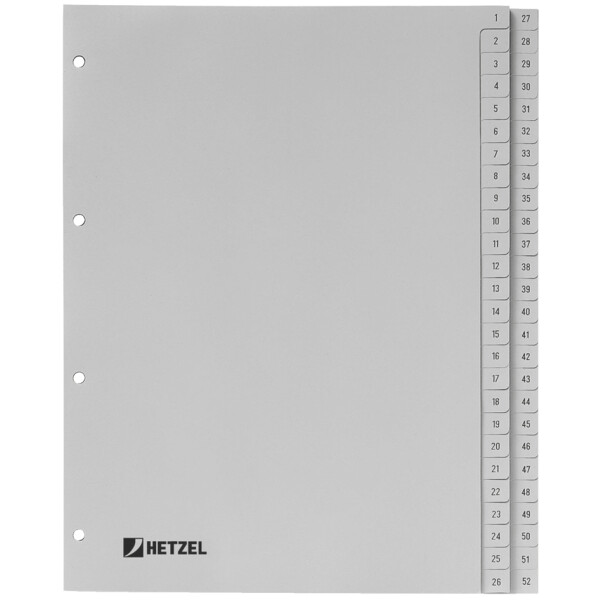 HETZEL Kunststoff-Register, Zahlen, A4, 1-31, PP, grau