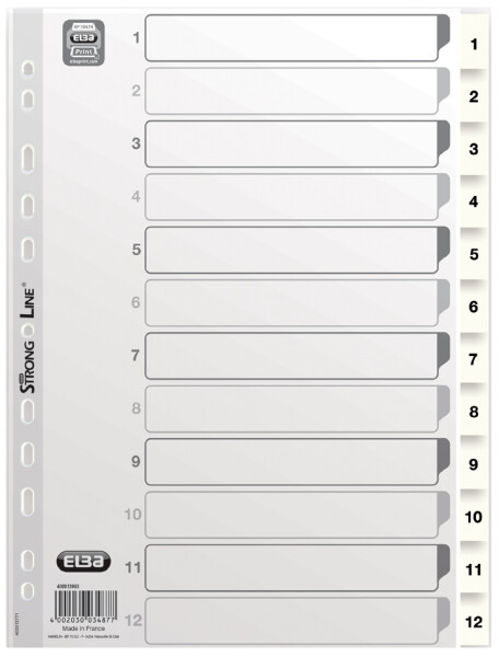 Oxford Kunststoff-Register, Zahlen, DIN A4, weiß, 12-teilig