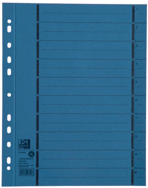 Oxford Trennblätter mit Perforation, DIN A4 Überbreite, blau