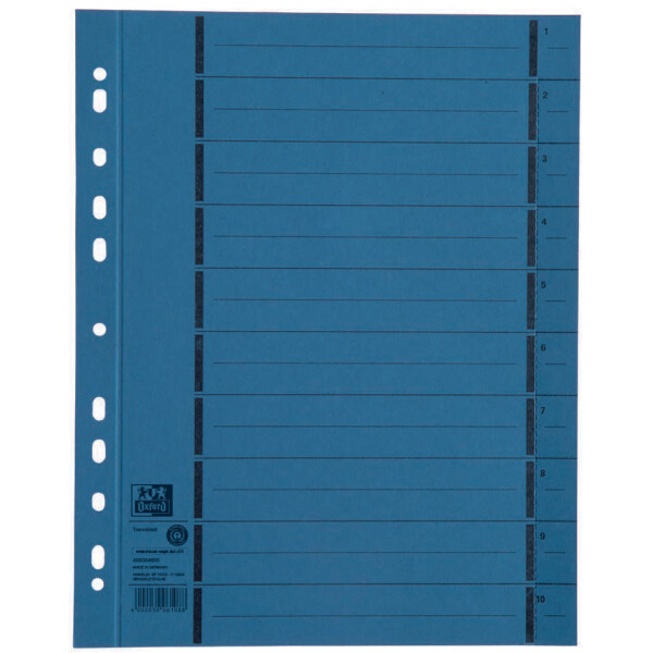 Oxford Trennbl&auml;tter mit Perforation, DIN A4 &Uuml;berbreite, blau