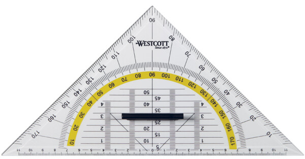 WESTCOTT Geometriedreieck, Hypotenuse: 140 mm, mit Griff