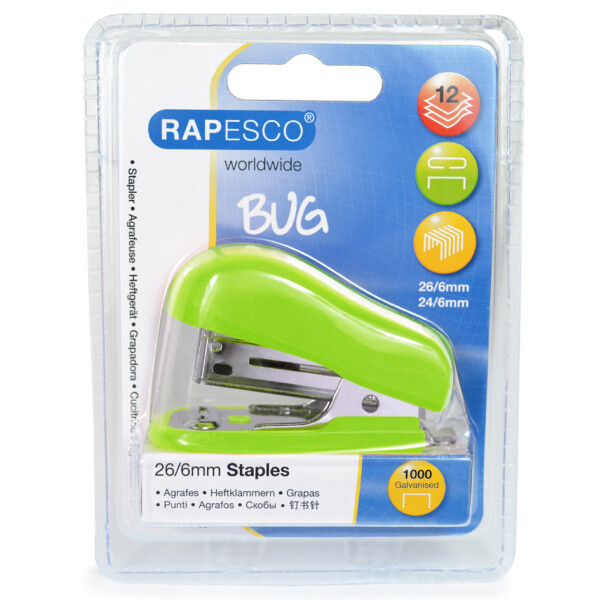 RAPESCO Heftgerät Bug Mini, Heftleistung: 12 Blatt, grün