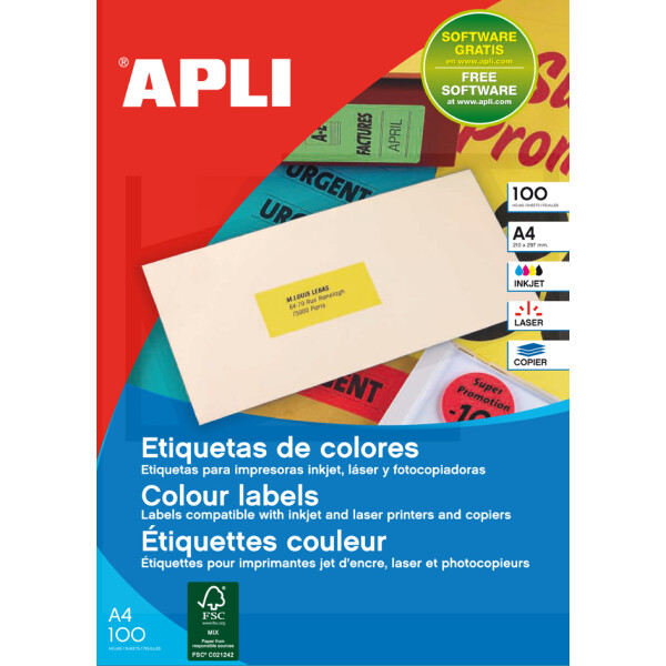 APLI Adress-Etiketten, 105 x 37 mm, gelb