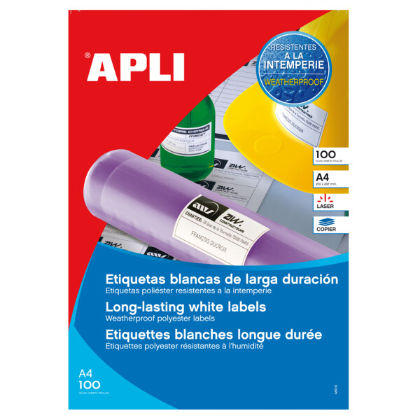 APLI Wetterfeste Folien-Etiketten, 210 x 148,5 mm, weiß