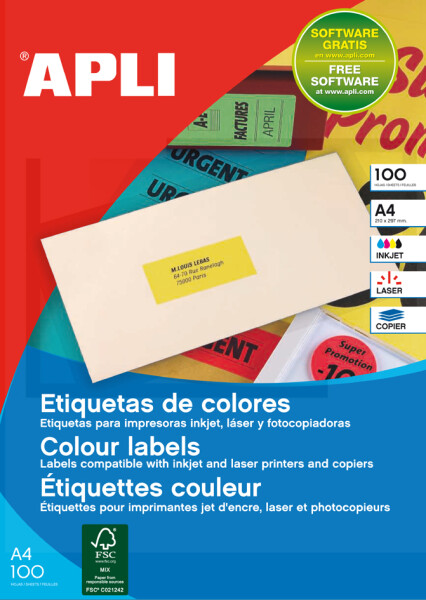 APLI Adress-Etiketten, 210 x 297 mm, neongrün