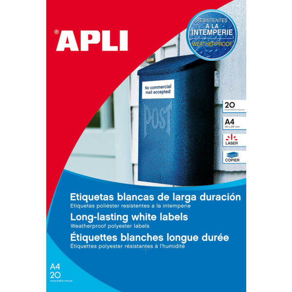 APLI Wetterfeste Folien-Etiketten, 99,1 x 139 mm, weiß