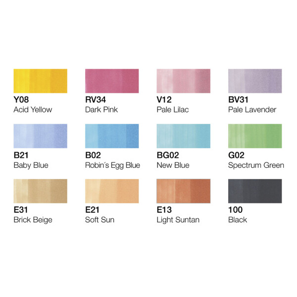 COPIC Marker classic, 12er Set Pastellfarben