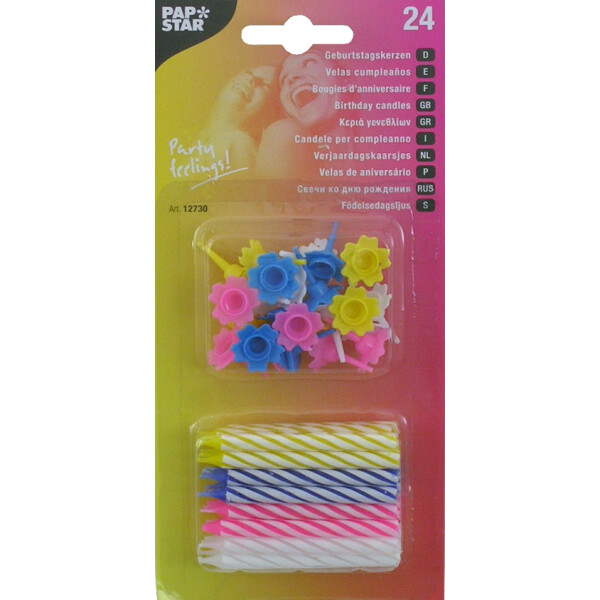 PAPSTAR Geburtstagskerzen, aus Wachs, weiß gestreift