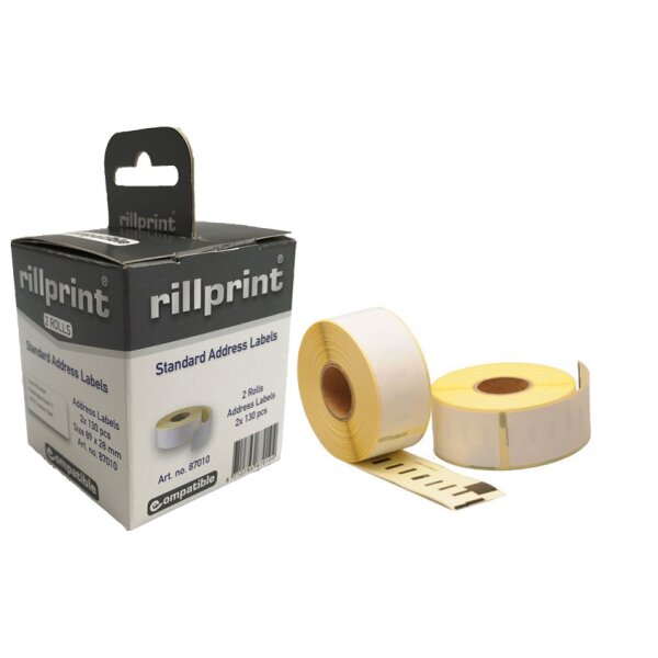 rillprint Rollenetiketten, 89 x 36 mm, wei&szlig;, 12 Rollen