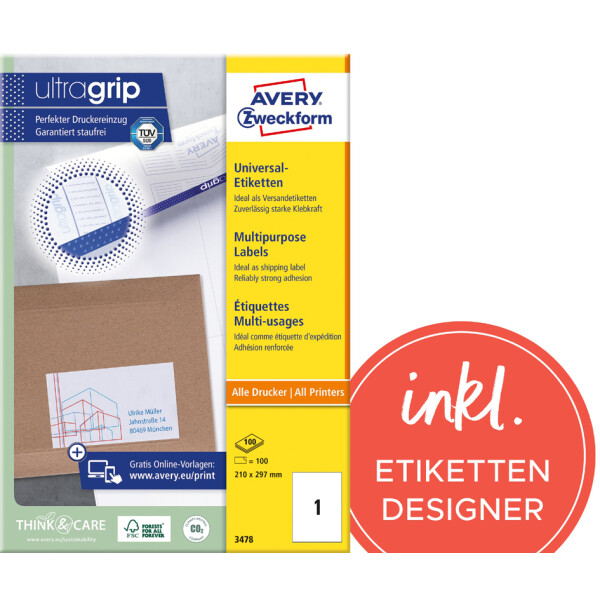 AVERY Zweckform Universal-Etiketten, 64 x 36 mm, weiß