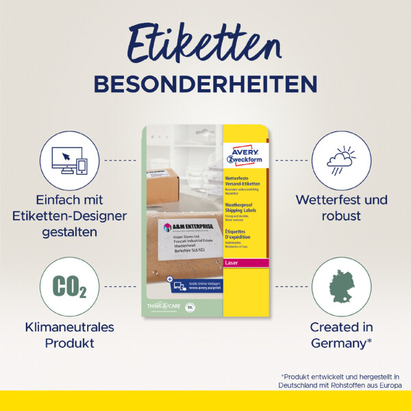 AVERY Zweckform Wetterfeste Versand-Etiketten, 99,1 x 67,7mm