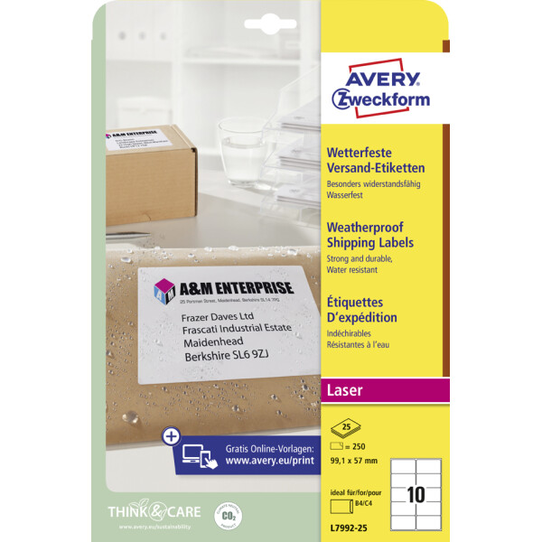 AVERY Zweckform Wetterfeste Versand-Etiketten, 99,1 x 67,7mm