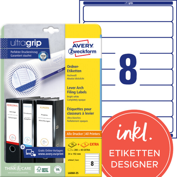 AVERY Zweckform Ordnerrücken-Etiketten, 38 x 192 mm, 10 Bl.