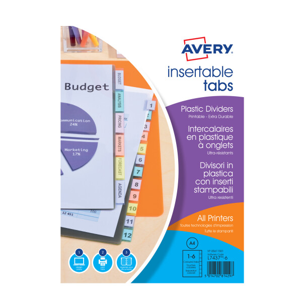 AVERY Intercalaires &agrave; onglets, 12 touches, PP, transparent