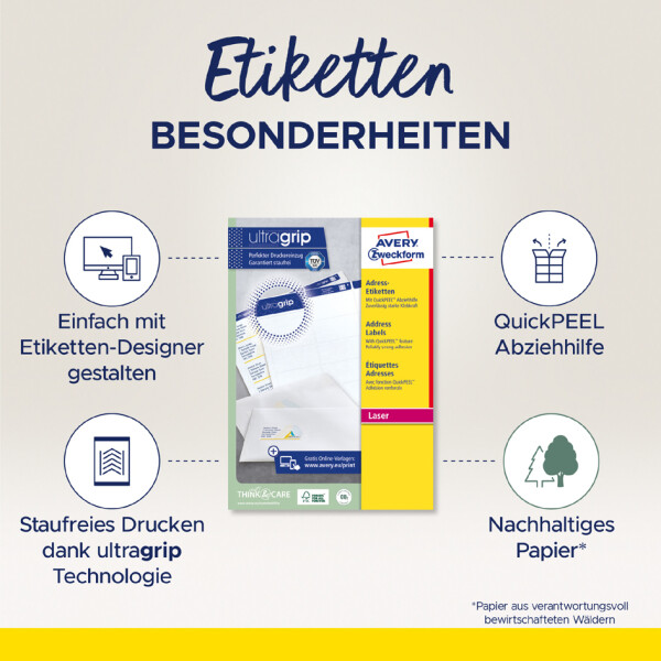 AVERY Zweckform QuickPEEL Adress-Etiketten, 63,5 x 38,1 mm