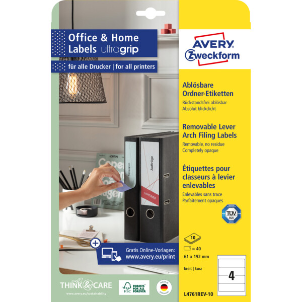 AVERY Zweckform Ordnerrücken-Etiketten, 61 x 192 mm, weiß