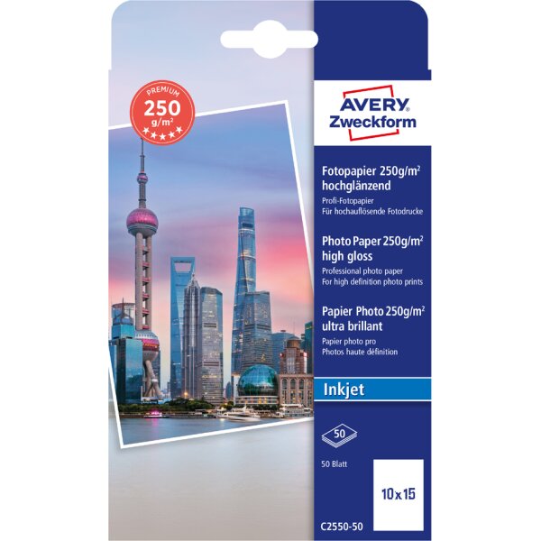 AVERY Zweckform Inkjet Fotopapier PREMIUM, 10 x 15 cm, wei&szlig;