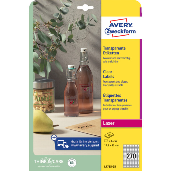 AVERY Zweckform Crystal Clear Etiketten, 45,7 x 25,4 mm