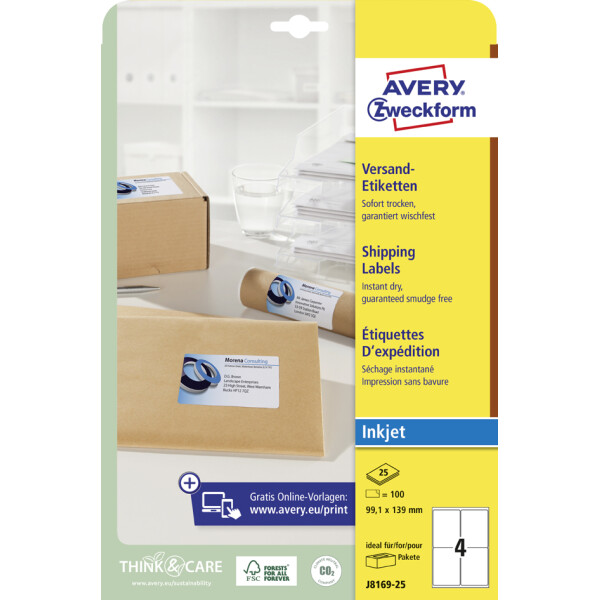 AVERY Zweckform Inkjet Versand-Etiketten, 199,6 x 289,1 mm