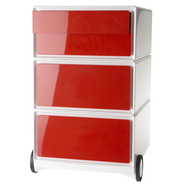 PAPERFLOW Rollcontainer easyBox, 4 Schübe, weiß rot