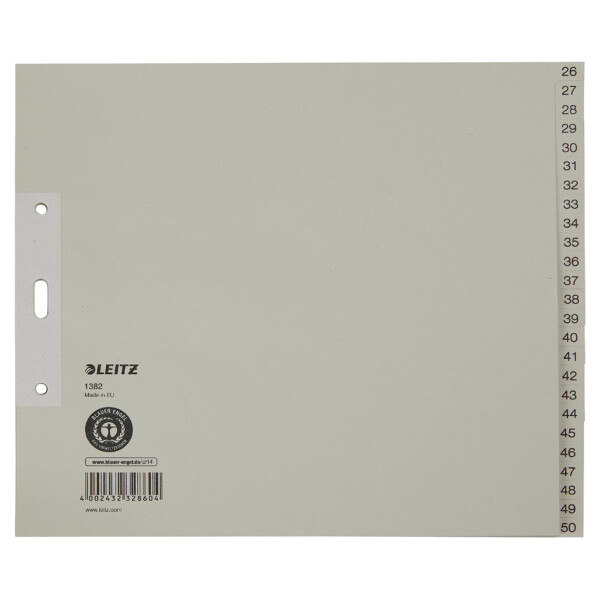 LEITZ Tauenpapier-Register, Zahlen, A4 Überbreite, 1-25,grau