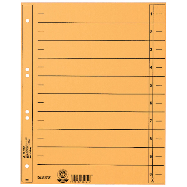 LEITZ Trennbl&auml;tter, A4 &Uuml;berbreite, Manilakarton 230g qm,gelb