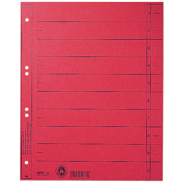 LEITZ Trennbl&auml;tter, A4 &Uuml;berbreite, Manilakarton 230g qm, rot