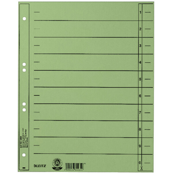 LEITZ Trennbl&auml;tter, A4 &Uuml;berbreite, Manilakarton 230g qm,gr&uuml;n