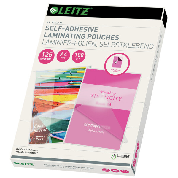 LEITZ Laminierfolientasche, DIN A4, selbstklebend, 160 mic