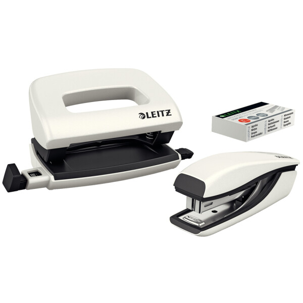 LEITZ Heftgerät- & Locher-Set Mini NeXXt WOW, perlweiß